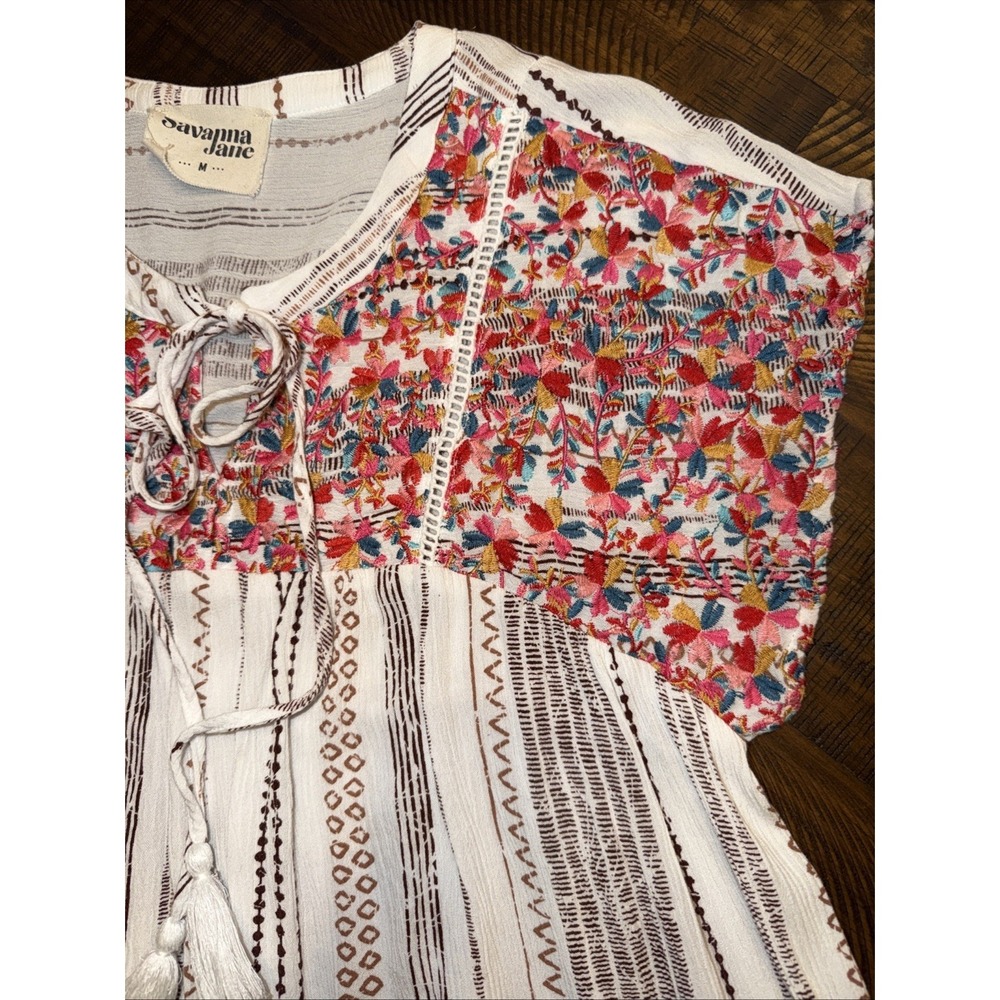 Savanna Jane White Embroidered Blouse Boho Praire Cottagecore‎ Top Medium - Picture 2 of 7